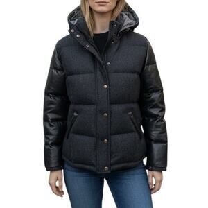 Rag & Bone Penfield Trailwear Black Wool & Leather Puffer Bomber Jacket Size 8